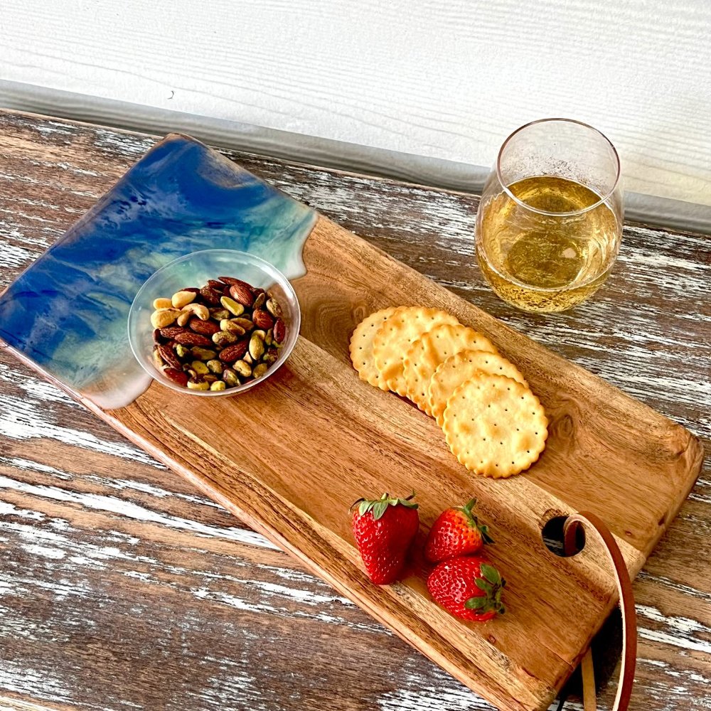 Ocean Waves Resin Wooden Cutting Board Charcuterie Board Cheeseboard Beach House - Picture 5 of 5